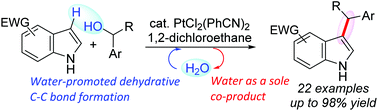 Graphical abstract: Platinum(ii)-catalyzed dehydrative C3-benzylation of electron-deficient indoles with benzyl alcohols