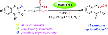 Graphical abstract: Transition-metal-free direct C-3 cyanation of quinoxalin-2(1H)-ones with ammonium thiocyanate as the “CN” source