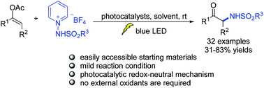 Graphical abstract: Visible-light promoted sulfonamidation of enol acetates to α-amino ketones based on redox-neutral photocatalysis