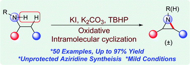 Graphical abstract: Stereoselective synthesis of trans-aziridines via intramolecular oxidative C(sp3)–H amination of β-amino ketones