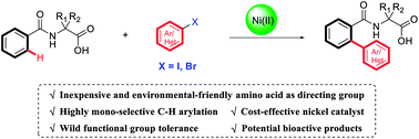 Graphical abstract: Ni(ii)-catalyzed mono-selective ortho-arylation of unactivated aryl C–H bonds utilizing amino acids as a directing group