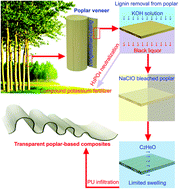 Graphical abstract: Eco-friendly transparent poplar-based composites that are stable and flexible at high temperature