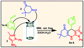 Graphical abstract: A multicomponent, facile and catalyst-free microwave-assisted protocol for the synthesis of pyrazolo-[3,4-b]-quinolines under green conditions