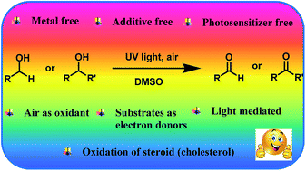 Graphical abstract: UV light promoted ‘Metal’/‘Additive’-free oxidation of alcohols: investigating the role of alcohols as electron donors
