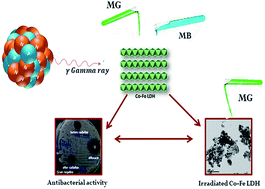 Graphical abstract: Gamma radiation as a green method to enhance the dielectric behaviour, magnetization, antibacterial activity and dye removal capacity of Co–Fe LDH nanosheets