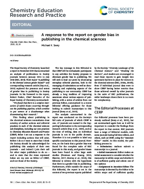 A response to the report on gender bias in publishing in the chemical sciences