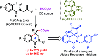 Graphical abstract: Enantioselective synthesis of quaternary 3,4-dihydroisoquinolinones via Heck carbonylation reactions: development and application to the synthesis of Minalrestat analogues