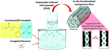 Graphical abstract: Fabrication and in situ functionalisation of mesoporous silica films by the physical entrapment of functional and responsive block copolymer structuring agents