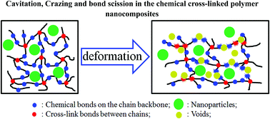 Graphical abstract: Cavitation, crazing and bond scission in chemically cross-linked polymer nanocomposites