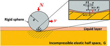Graphical abstract: Lubricated steady sliding of a rigid sphere on a soft elastic substrate: hydrodynamic friction in the Hertz limit