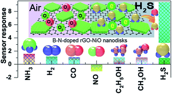 Graphical abstract: Hierarchical nanohybrids of B- and N-codoped graphene/mesoporous NiO nanodisks: an exciting new material for selective sensing of H2S at near ambient temperature
