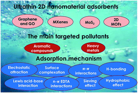 Graphical abstract: A new paradigm of ultrathin 2D nanomaterial adsorbents in aqueous media: graphene and GO, MoS2, MXenes, and 2D MOFs