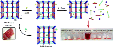 Graphical abstract: Selective sacrificial metal–organic frameworks: a highly quantitative colorimetric naked-eye detector for aluminum ions in aqueous solutions