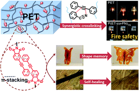 Graphical abstract: 3D printable robust shape memory PET copolyesters with fire safety via π-stacking and synergistic crosslinking