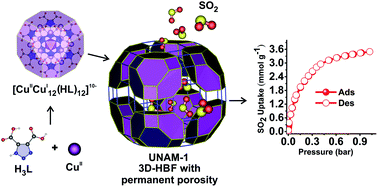Graphical abstract: UNAM-1: a robust CuI and CuII containing 3D-hydrogen-bonded framework with permanent porosity and reversible SO2 sorption