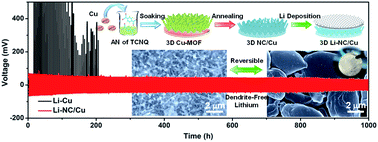Graphical abstract: Free-standing 3D nitrogen–carbon anchored Cu nanorod arrays: in situ derivation from a metal–organic framework and strategy to stabilize lithium metal anodes