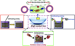 Graphical abstract: A self-healable and antifouling hydrogel based on PDMS centered ABA tri-block copolymer polymersomes: a potential material for therapeutic contact lenses