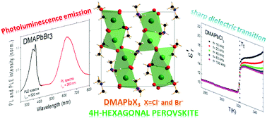 Graphical abstract: Hybrid lead halide [(CH3)2NH2]PbX3 (X = Cl− and Br−) hexagonal perovskites with multiple functional properties