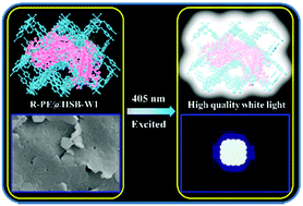 Graphical abstract: Blue metal–organic framework encapsulated denatured R-phycoerythrin proteins for a white-light-emitting thin film
