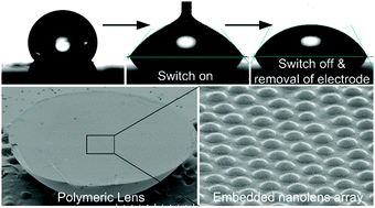 Graphical abstract: High-transmittance and focal controllable plano-convex lenses with embedded nanolens bottoms formed by electrowetting on a colloidal monolayer