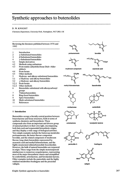 Synthetic approaches to butenolides