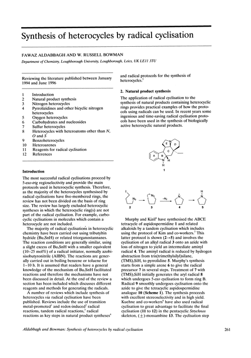 Synthesis of heterocycles by radical cyclisation