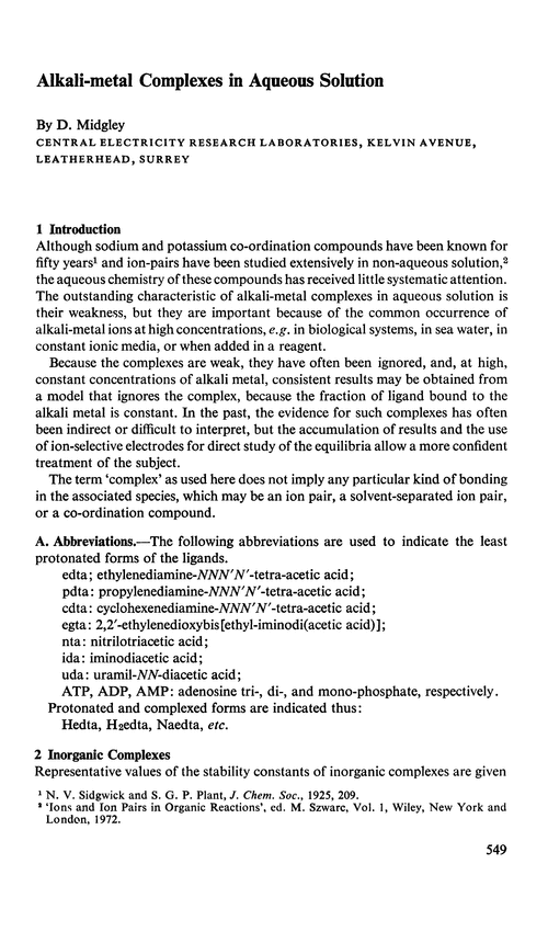 Alkali-metal complexes in aqueous solution