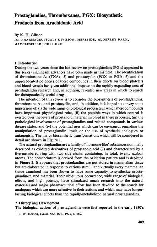 Prostaglandins, thromboxanes, PGX: biosynthetic products from arachidonic acid