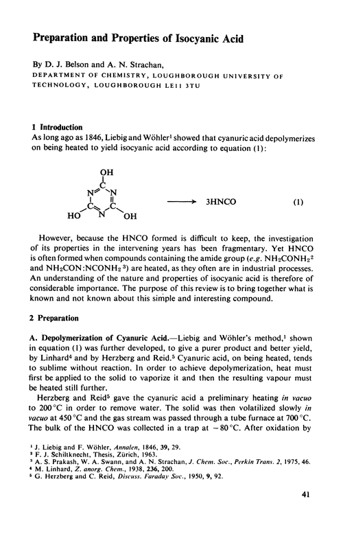 Preparation and properties of isocyanic acid
