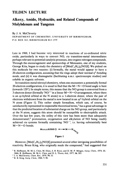 Tilden Lecture. Alkoxy, amido, hydrazido, and related compounds of molybdenum and tungsten