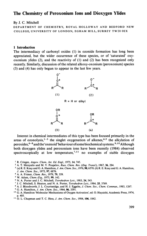 The chemistry of peroxonium ions and dioxygen ylides