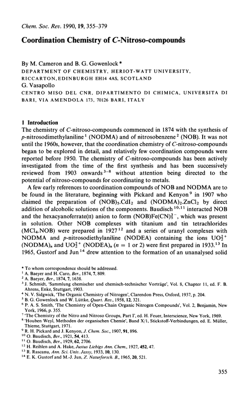 Coordination chemistry of C-nitroso-compounds