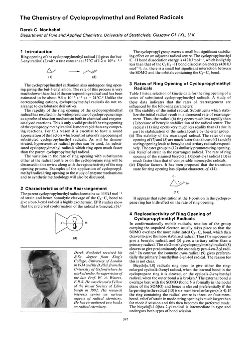 The chemistry of cyclopropylmethyl and related radicals