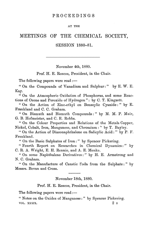 Proceedings at the Meetings of the Chemical Society