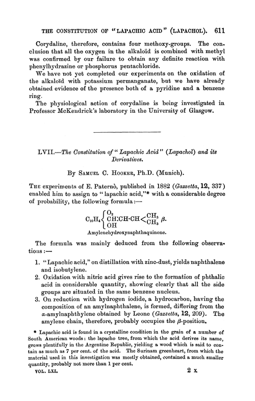 LVII.—The constitution of “lapachic acid”(lapachol) and its derivatives
