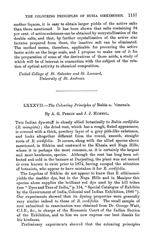 LXXXVII.—The colouring principles of Rubia sikkimensis
