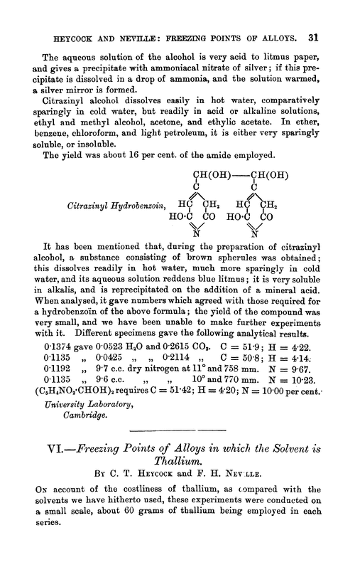 VI.—Freezing points of alloys in which the solvent is thallium