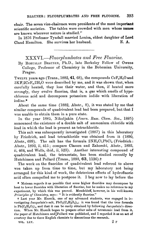 XXXVI.—Fluorplumbates and free fluorine
