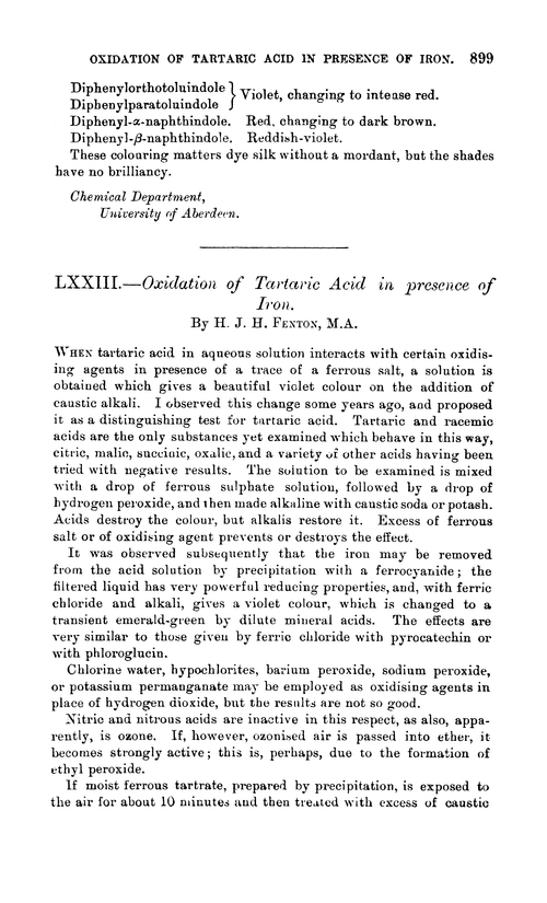 LXXIII.—Oxidation of tartaric acid in presence of iron