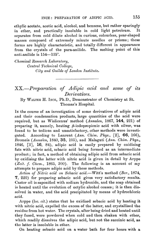 XX.—Preparation of adipic acid and some of its derivatives