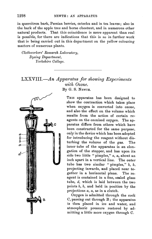 LXXVIII.—An apparatus for showing experiments with ozone