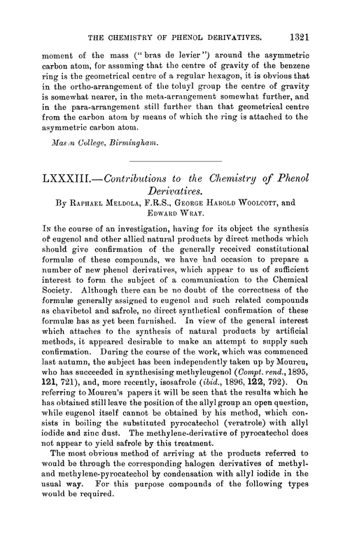 LXXXIII.—Contributions to the chemistry of phenol derivatives
