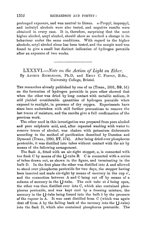 LXXXVI.—Note on the action of light on ether