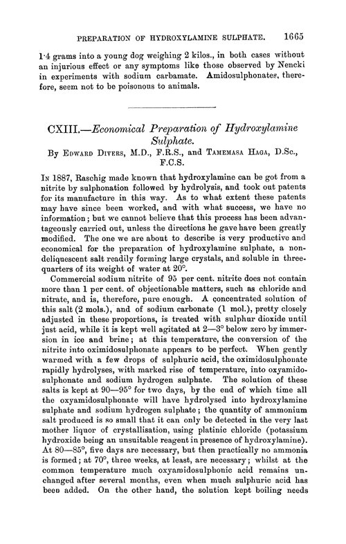 CXIII.—Economical preparation of hydroxylamine sulphate