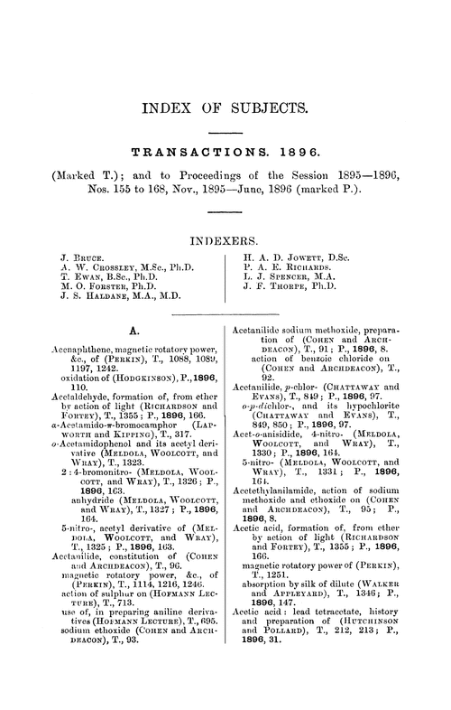 Index of subjects, 1896