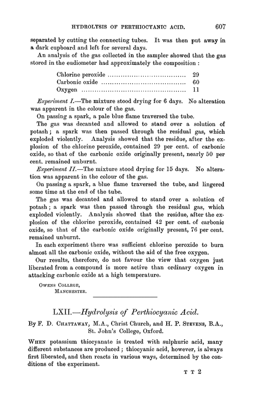 LXII.—Hydrolysis of perthiocyanic acid
