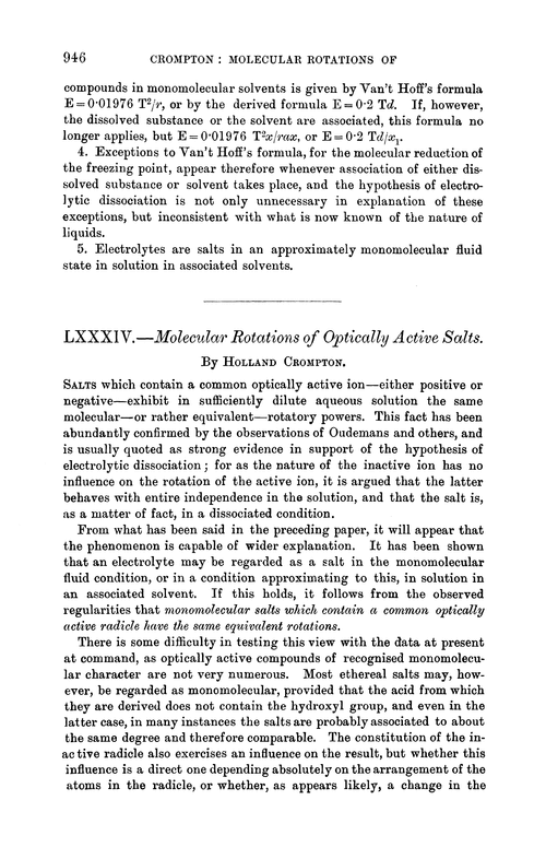 LXXXIV.—Molecular rotations of optically active salts