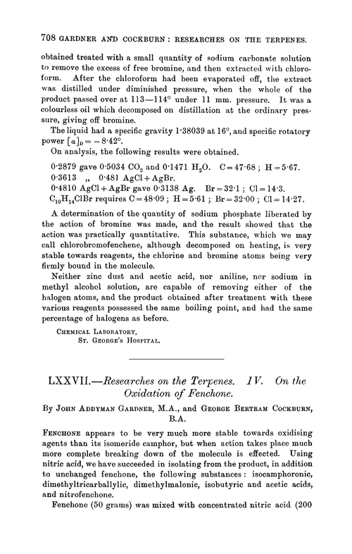LXXVII.—Researches on the terpenes. IV. On the oxidation of fenchone