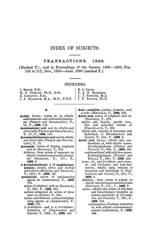 Index of subjects, 1899