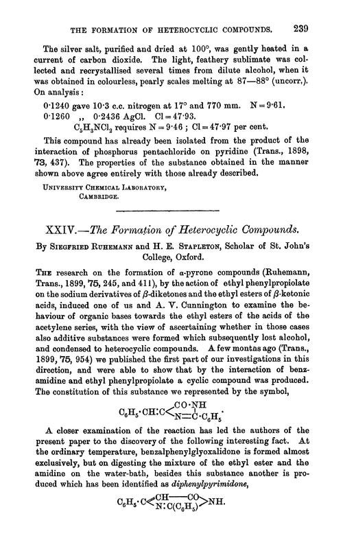 XXIV.—The formation of heterocyclic compounds